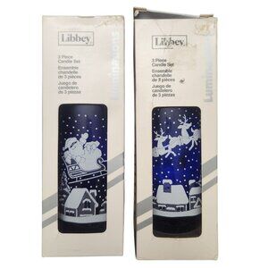 Vintage Luminations Set of Libbey Cobalt Blue Christmas Glass Santa Sleigh Scene